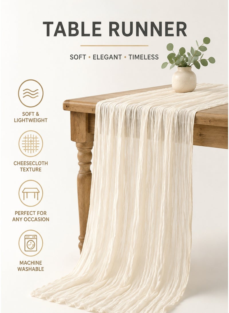 CUBEXELL Cheesecloth Table Runner, 90 x 400 cm Boho Gauze Table Decor, Translucent Tablecloth for Wedding Reception Bridal Shower Party Decoration Table Centerpiece - Image 2