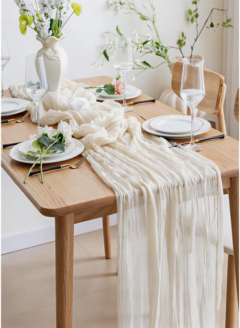 CUBEXELL Cheesecloth Table Runner, 90 x 400 cm Boho Gauze Table Decor, Translucent Tablecloth for Wedding Reception Bridal Shower Party Decoration Table Centerpiece - Image 1