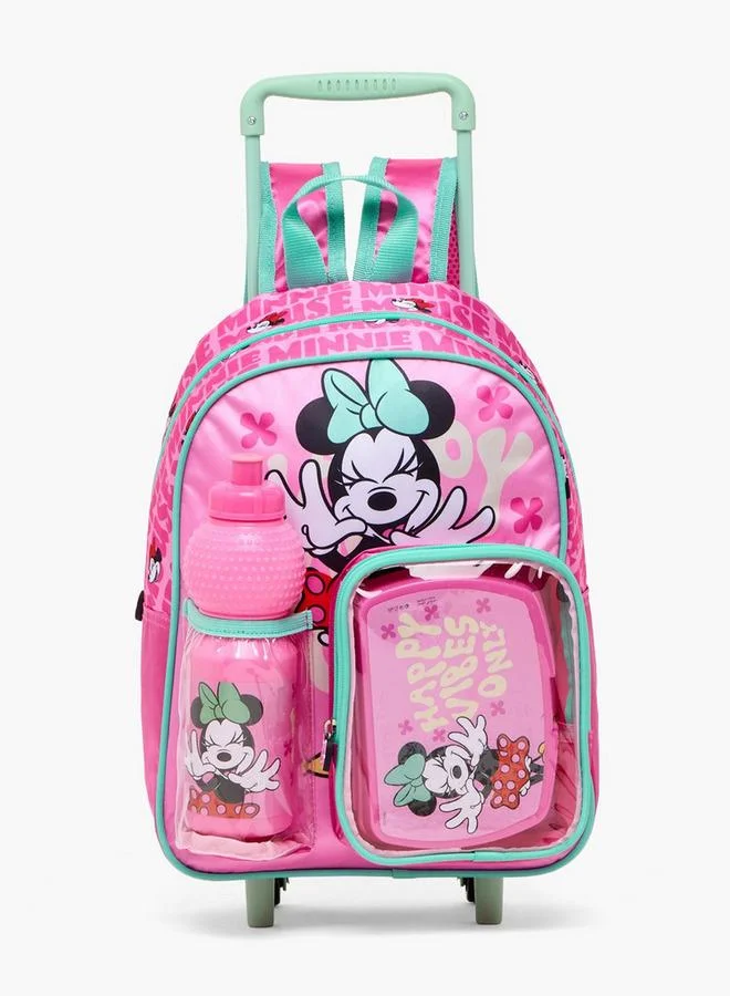 Disney Minnie Mouse Print 3-Piece School Trolley Bag Set For Girls 8-13 Years With Lunch Box