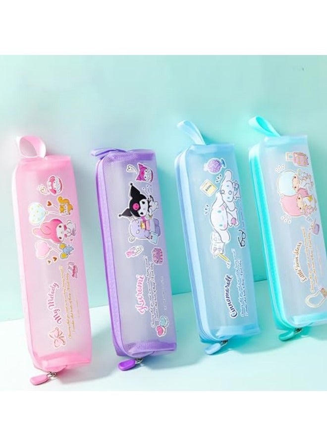 GGEROU Sanrio Transparent Pencil Case Mesh Pencil Bag Cinnamoroll Kuromi Mymelody Littletwinstars Cartoon Kawaii Creative Mesh Pencil Bag - Image 4