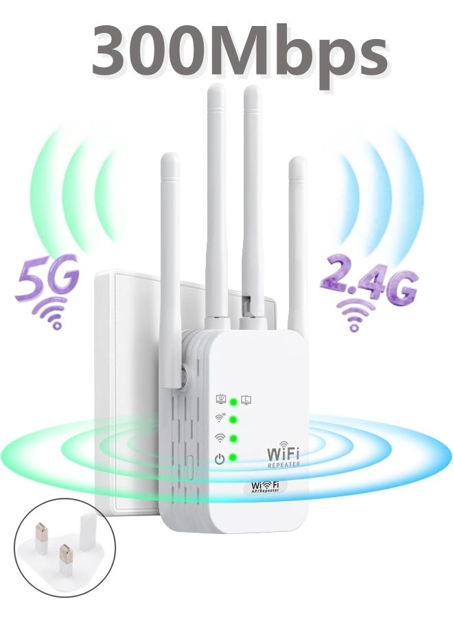 300Mbps WiFi Range Extender AC WiFi Extender WiFi Booster WiFi Repeater with 4 External Antennas, WiFi Signal Amplifier Dual Band 2.4G and 5G - Image 1