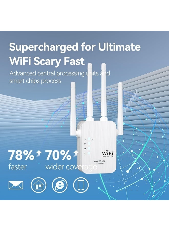 300Mbps Wireless WiFi Range Extender, Wireless WiFi Booster, Wireless WiFi Repeater with 4 External Antennas, WiFi Signal Amplifier Single Band 2.4GHz, 360° Full Coverage - White - Image 3