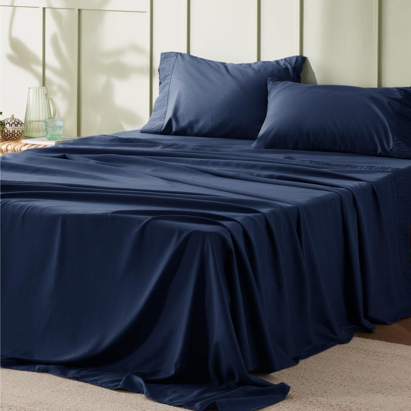 Bedsure Full Size Bed Sheets - 4 Pieces Soft Full Sheet Set - Breathable & Cooling - Hotel Luxury - Easy Care Polyester Microfiber Bedding for Women, Men, Navy - Image 1