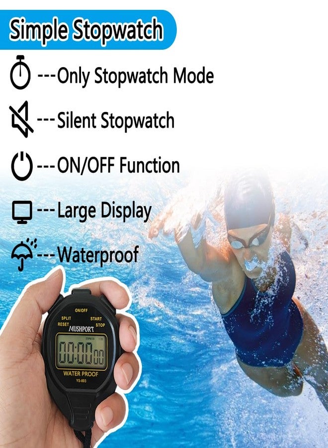 MUSHPORT Waterproof Stopwatch Timer Only Stopwatch Mode, ON/Off Silent Large Display Simple Operation, Without Clock Date Countdown, Digital Stop Watch for Sports Coaches, Black - Image 3