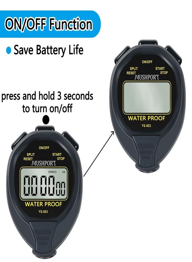 MUSHPORT Waterproof Stopwatch Timer Only Stopwatch Mode, ON/Off Silent Large Display Simple Operation, Without Clock Date Countdown, Digital Stop Watch for Sports Coaches, Black - Image 4