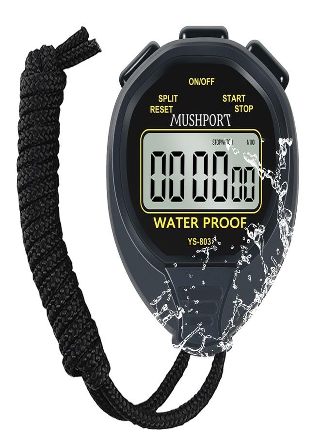 MUSHPORT Waterproof Stopwatch Timer Only Stopwatch Mode, ON/Off Silent Large Display Simple Operation, Without Clock Date Countdown, Digital Stop Watch for Sports Coaches, Black - Image 1