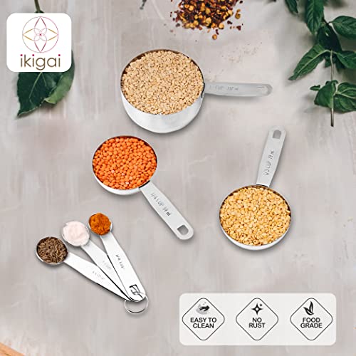 IKIGAI Stainless Steel Measuring Cup and Spoon Set of 6. 3 Measuring Cups & 3 Measuring Spoons for Dry and Liquid Ingredients in Kitchen Cooking/Baking - Image 2