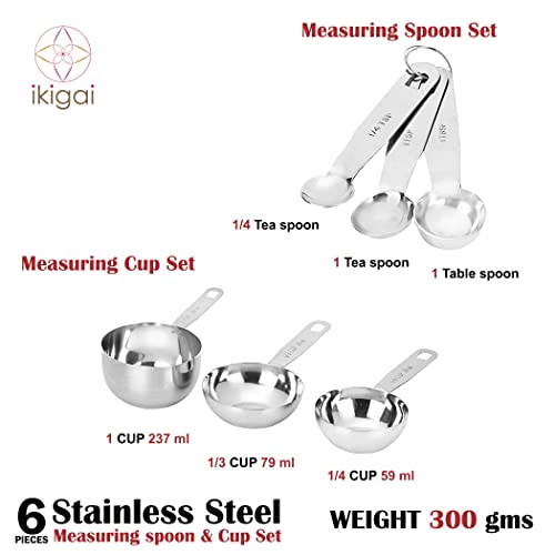 IKIGAI Stainless Steel Measuring Cup and Spoon Set of 6. 3 Measuring Cups & 3 Measuring Spoons for Dry and Liquid Ingredients in Kitchen Cooking/Baking - Image 3