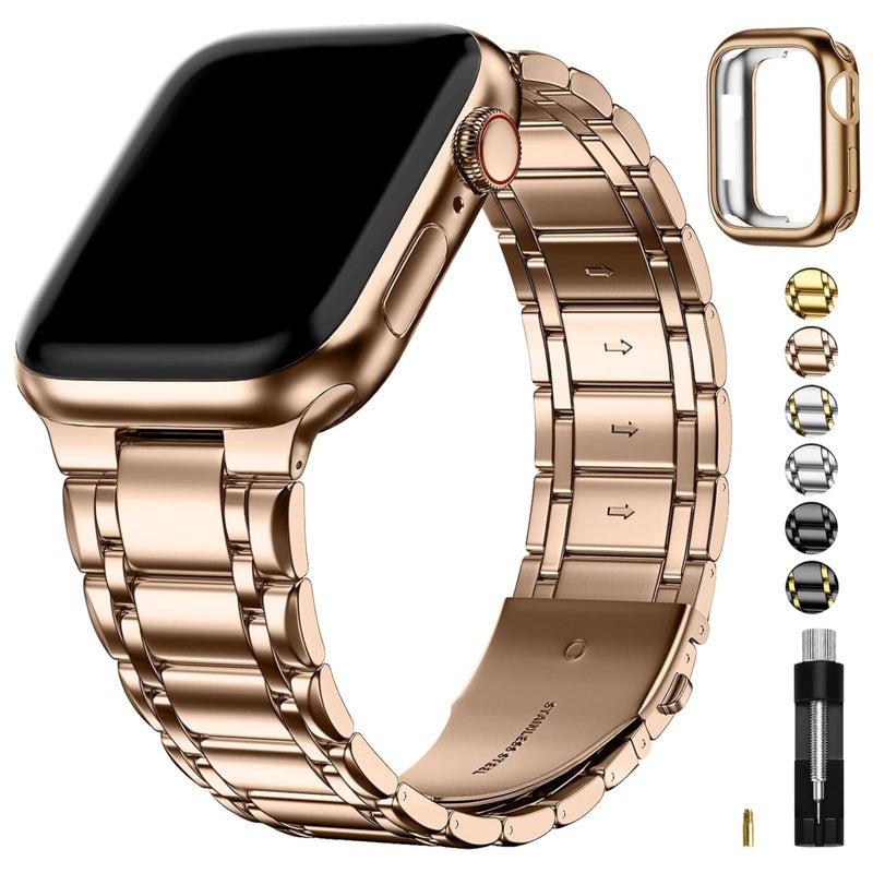 Fullmosa Bands Compatible with Apple Watch Band 41mm 40mm 38mm 46mm 49mm 45mm 44mm 42mm Stainless Steel iWatch Band with Case for Apple Watch Series 11 10 9 8 7 6 5 4 3 2 1 SE321 Ultra321 38mm 40mm 41mm Rose Gold - Image 2