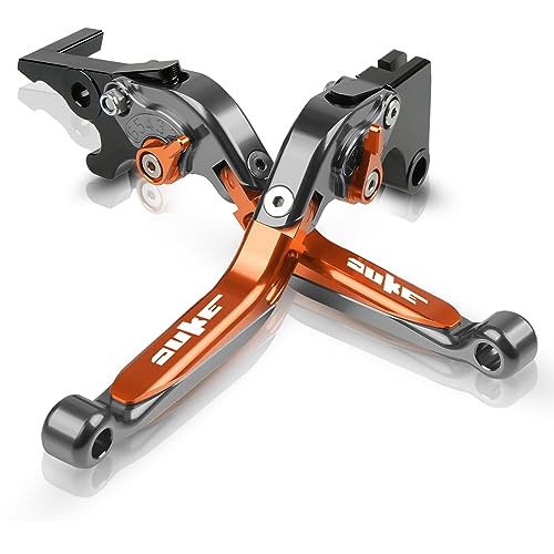 FREAXLL Duke 125 390 Brake Clutch Levers Set Foldable Extendable CNC Aluminium for Duke 125 390 200 250 2011-2015 2017 2018 2019 2020 (Orange/Titanium) - Image 1
