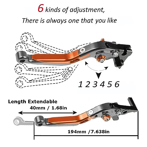 FREAXLL Duke 125 390 Brake Clutch Levers Set Foldable Extendable CNC Aluminium for Duke 125 390 200 250 2011-2015 2017 2018 2019 2020 (Orange/Titanium) - Image 4