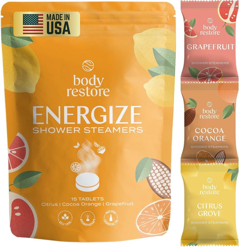 Body Restore Shower Steamers Aromatherapy 15 Pack  Easter Basket Stuffers Relaxation Birthday Gifts for Mom Dad Best Friend Travel Essentials Stress Relief Self Care  Citrus