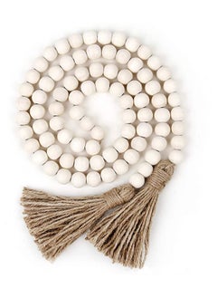 Y&D Wood Bead Garland with Tassels Tassles Prayer Beads Wall Hangin Farmhouse Rustic Country Decor Boho Hanging Decoration Gift for Birthday Party Babyshower Etc  - Image 1