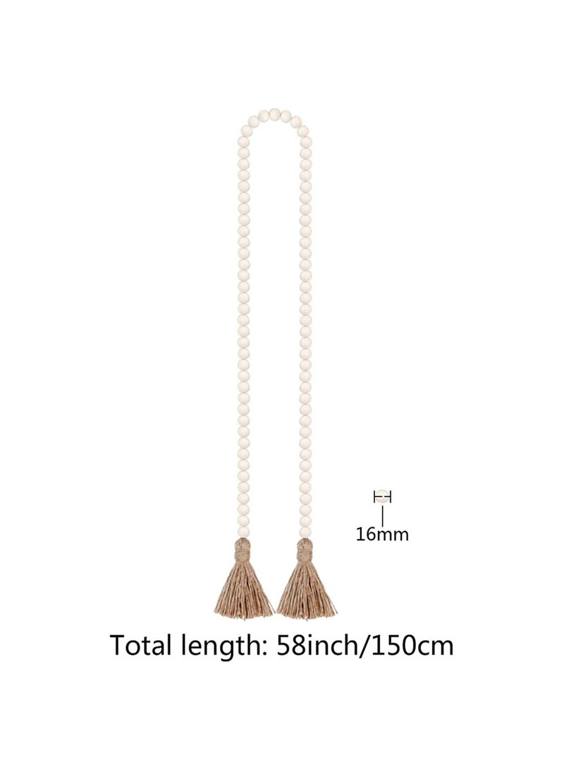 Y&D Wood Bead Garland with Tassels Tassles Prayer Beads Wall Hangin Farmhouse Rustic Country Decor Boho Hanging Decoration Gift for Birthday Party Babyshower Etc - Image 2