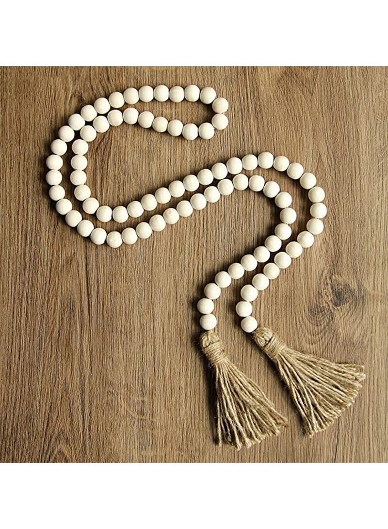 Y&D Wood Bead Garland with Tassels Tassles Prayer Beads Wall Hangin Farmhouse Rustic Country Decor Boho Hanging Decoration Gift for Birthday Party Babyshower Etc - Image 3