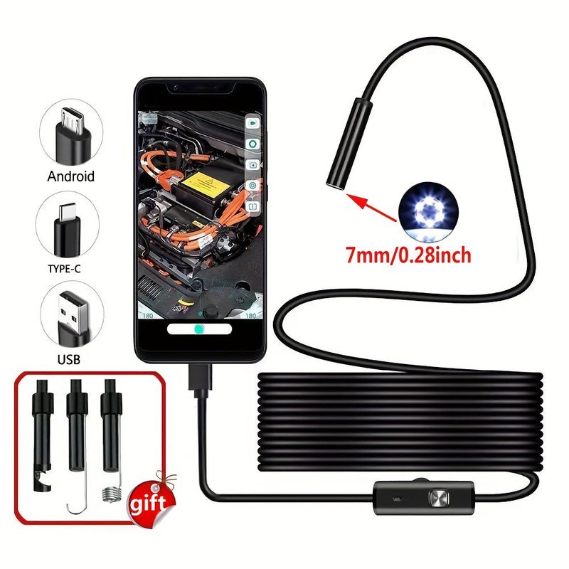 Industrial Endoscope Camera with 196 85 Inch Soft Cable 7mm Lens 6 LED Lights USB Powered for Smartphone Computer Home HVAC Plumbing Automotive Inspection OTG Required - Image 1