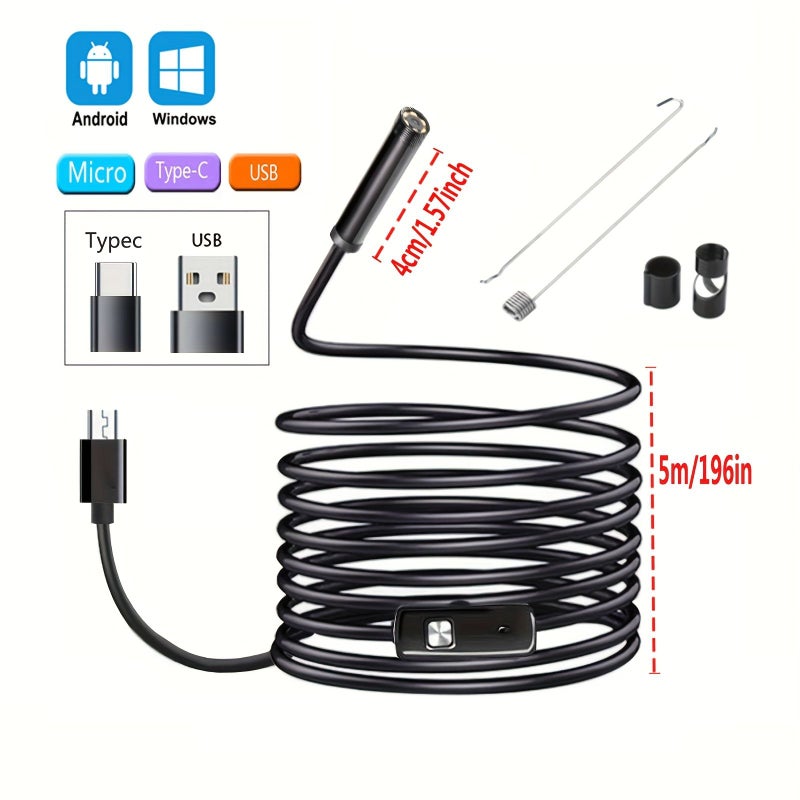 Industrial Endoscope Camera with 196 85 Inch Soft Cable 7mm Lens 6 LED Lights USB Powered for Smartphone Computer Home HVAC Plumbing Automotive Inspection OTG Required - Image 3