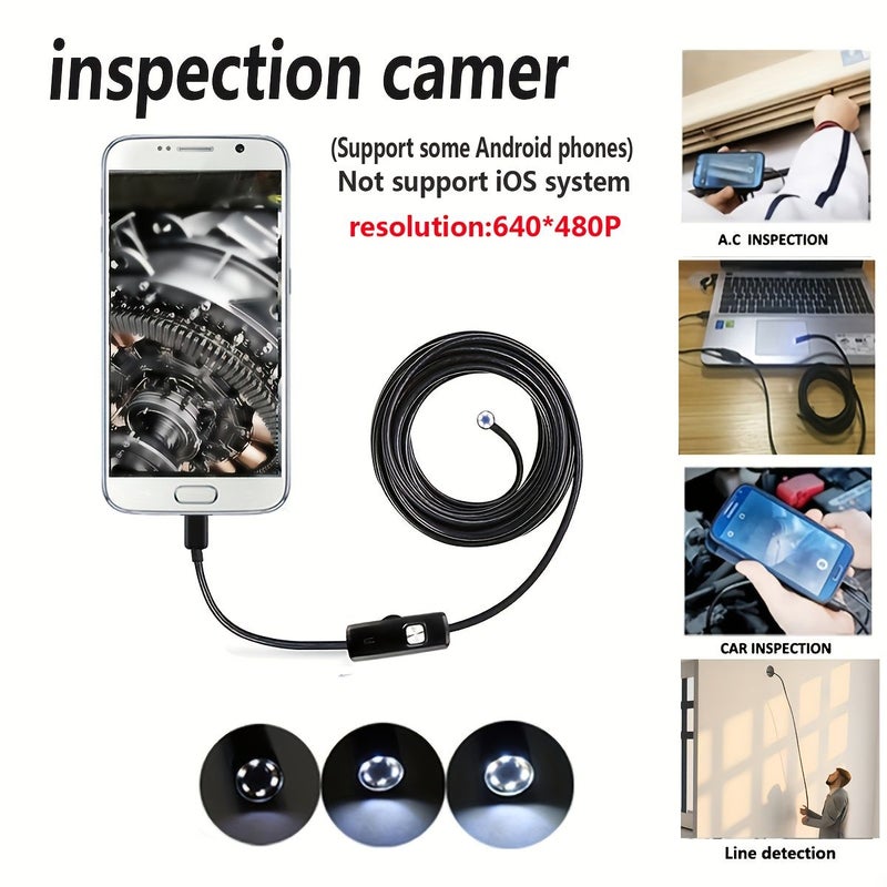 Industrial Endoscope Camera with 196 85 Inch Soft Cable 7mm Lens 6 LED Lights USB Powered for Smartphone Computer Home HVAC Plumbing Automotive Inspection OTG Required - Image 4