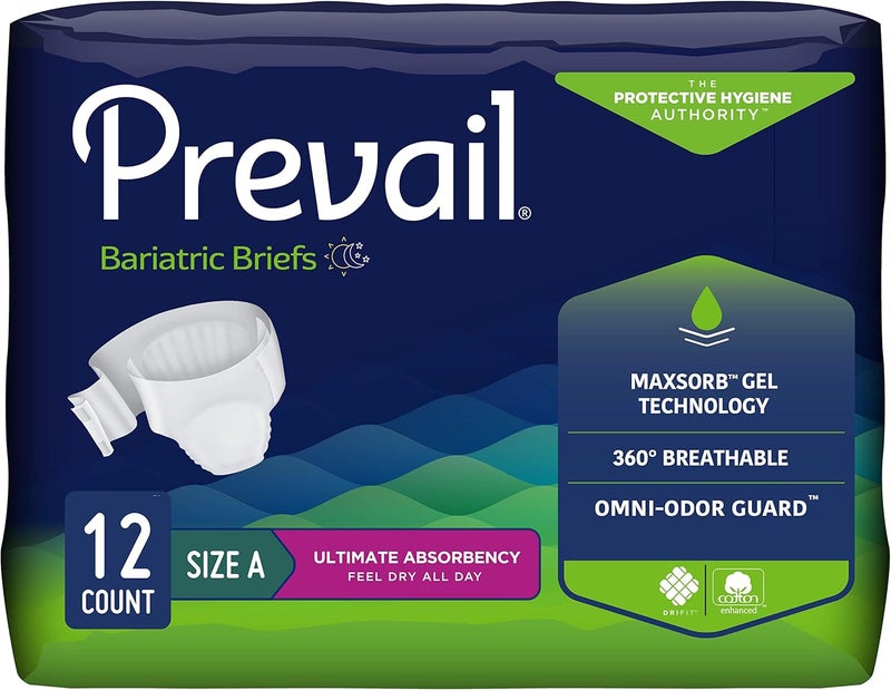 Prevail Prevail Bariatric Ultimate Absorbency Incontinence Briefs Size A 12 Count Breathable Rapid Absorption Discreet Comfort Fit Adult Diapers 