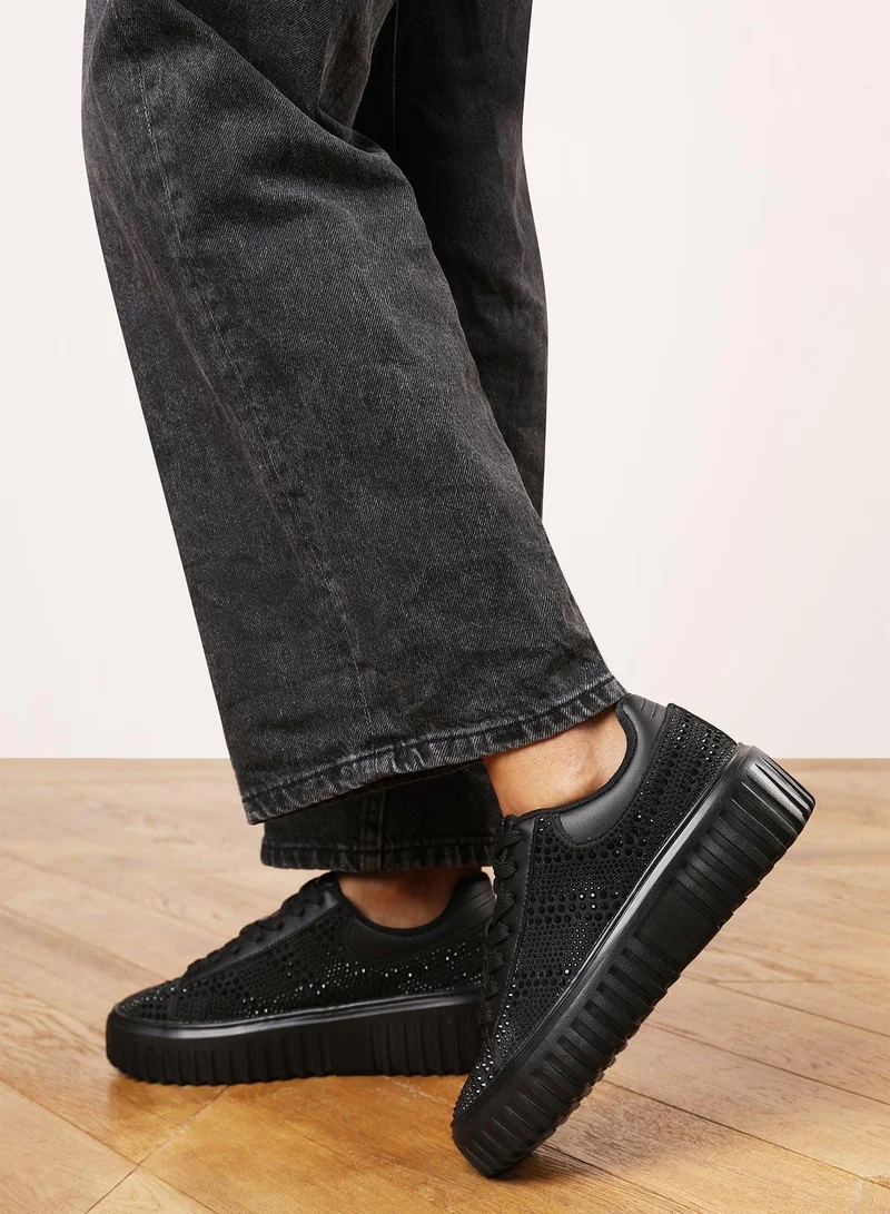 Where's That From 'Eliane' Lace Up Trainer with Diamante pattern and chunky sole