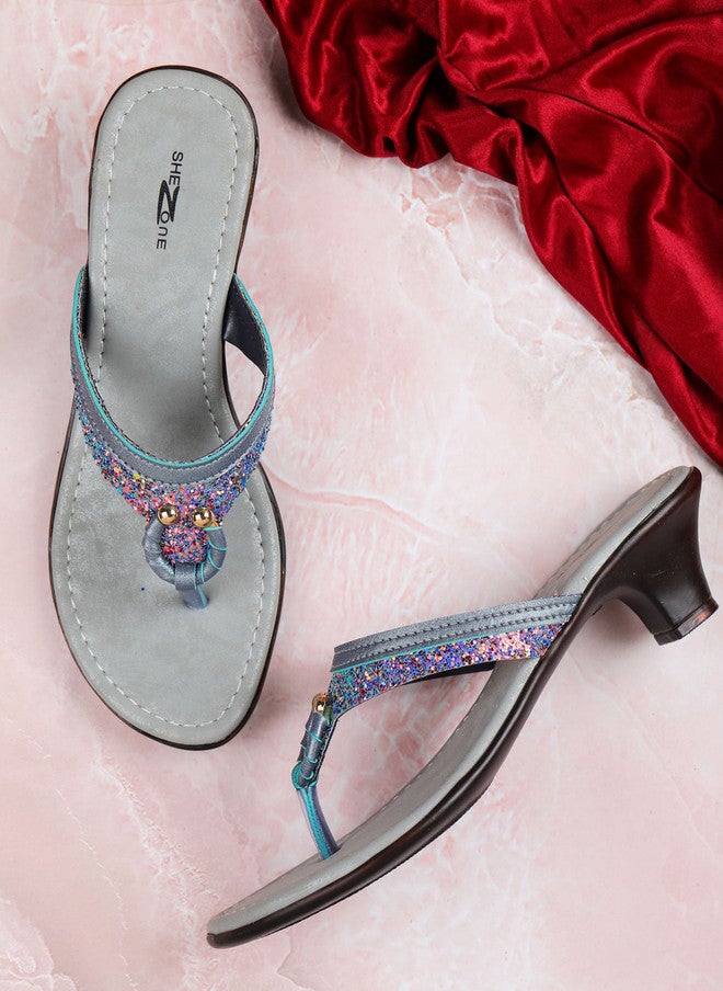 She Zone Shezone Women Blue Glitter Heels - Image 1