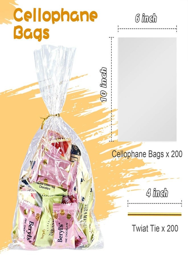 Cherodada 6"x 10", 200Pcs Cellophane Treat Bags with Twist Ties for Gift Wrapping, Wrapping Candies, Cookies, Chocolates, Popcorn - Image 2