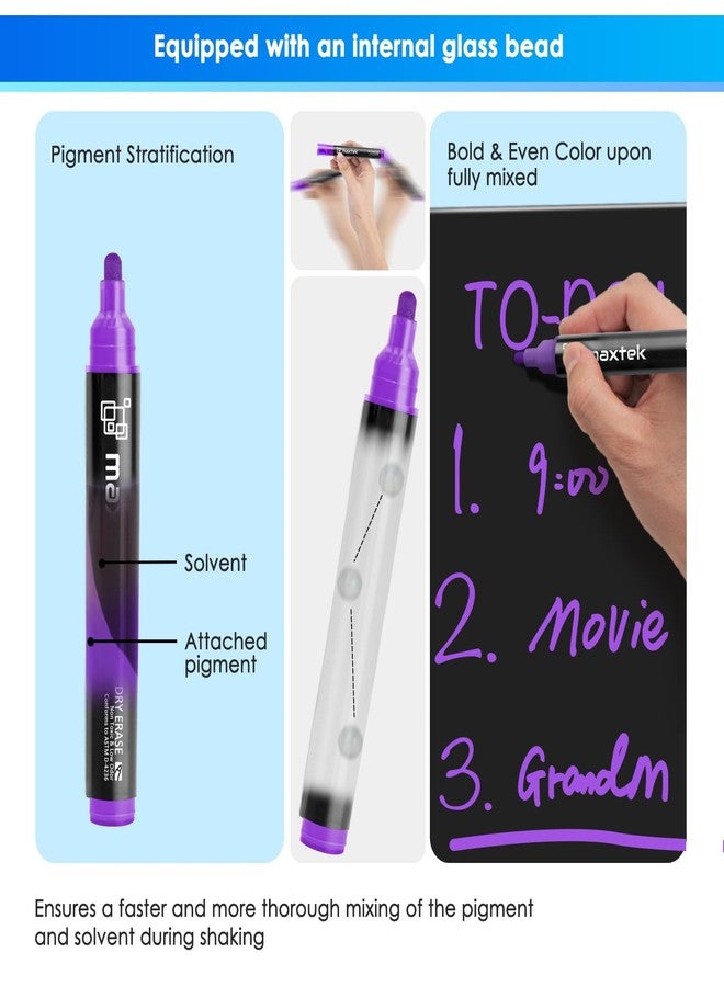 maxtek Neon Dry Erase Markers for Glass,Window Markers for Dry Erase Board,Chalkboard,LED Note Board,Acrylic Refrigerator Calendar,Bullet Tip,Low Odor,Assorted Colors,9 Count - Image 5
