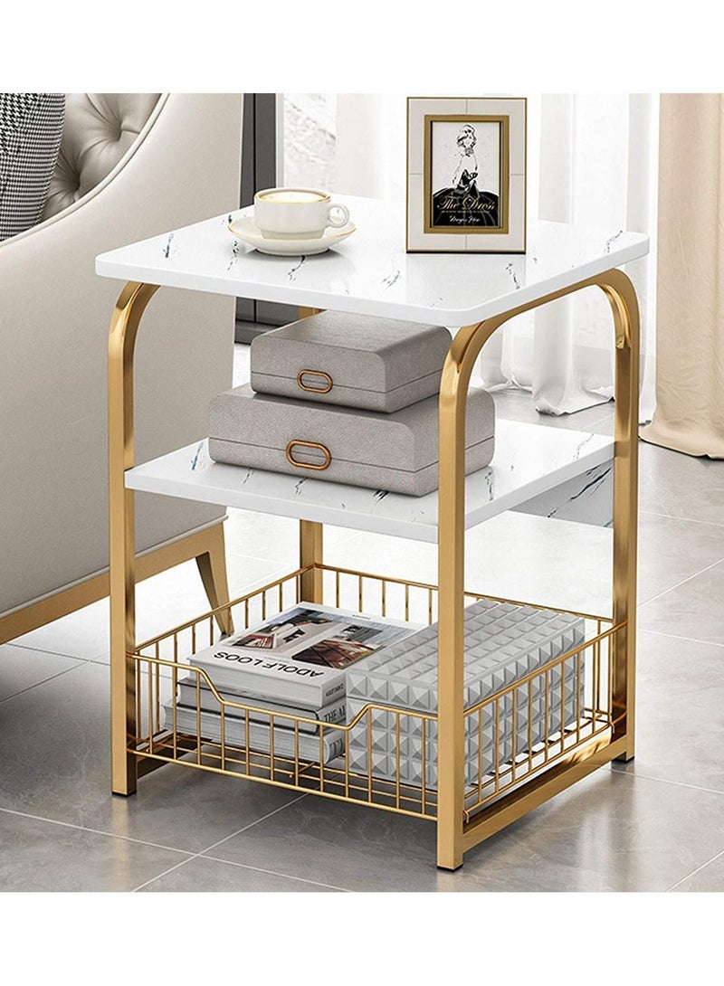 DubaiGallery طاولة جانبية للأريكة، قشرة خشبية مع رف تخزين معدني لطاولة المجلات لغرفة المعيشة وغرفة الكتب والمكتب، طاولة ديكورية للأثاث - Image 1