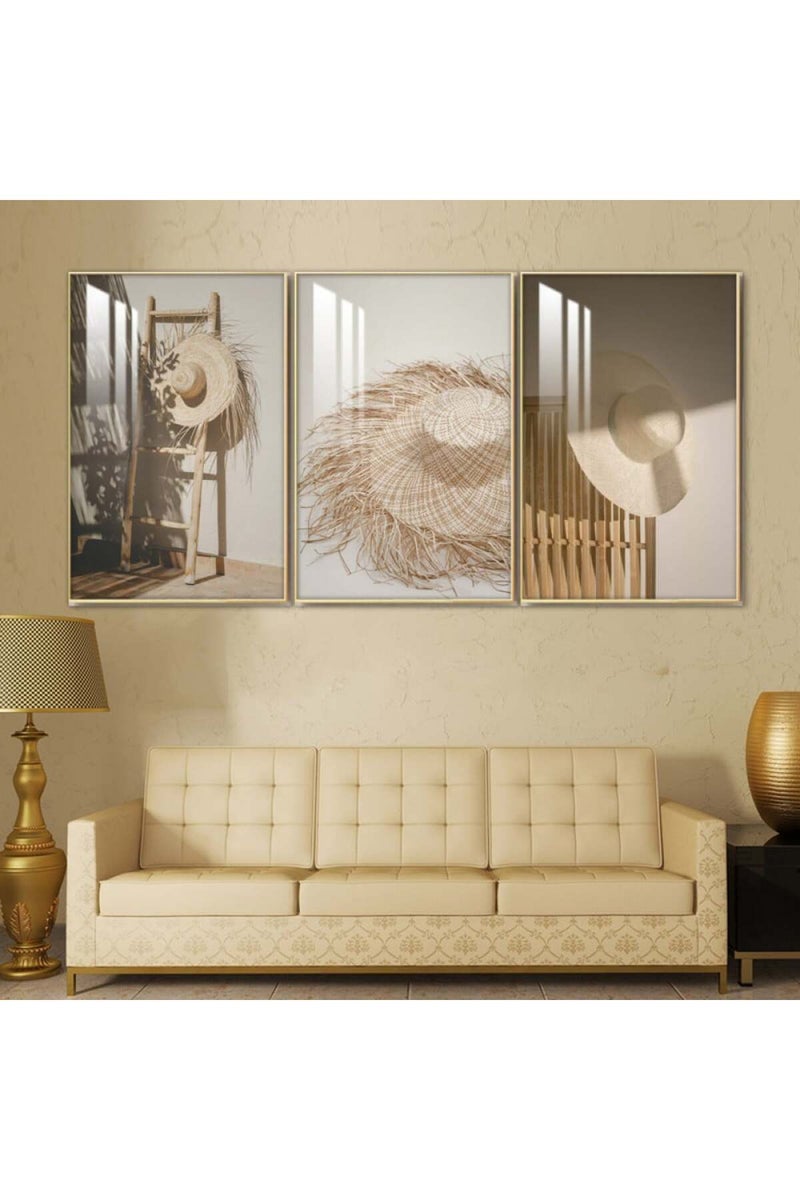Marktna Three wooden wall painting with a frame and a clear acrylic layer - Image 1