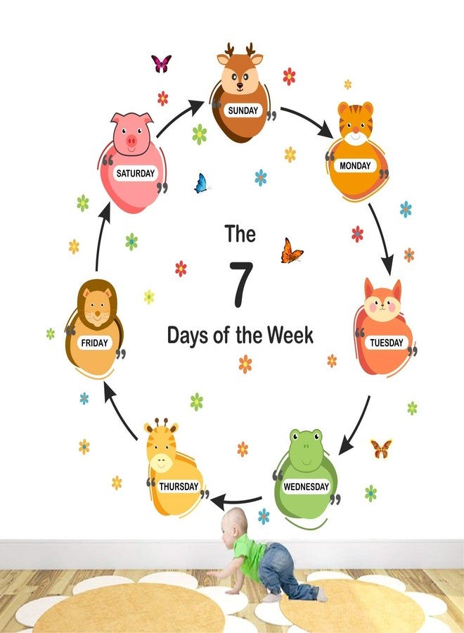 Byte Shop '7 Days of The Week - Cute - Animals - Baby - Kids - Learning - Education - Nursery - Pre School - Kinder Garden - Colorful - Wall Sticker'- (Multi Colour, Vinyl - 130cm X 130 cm) - Image 2
