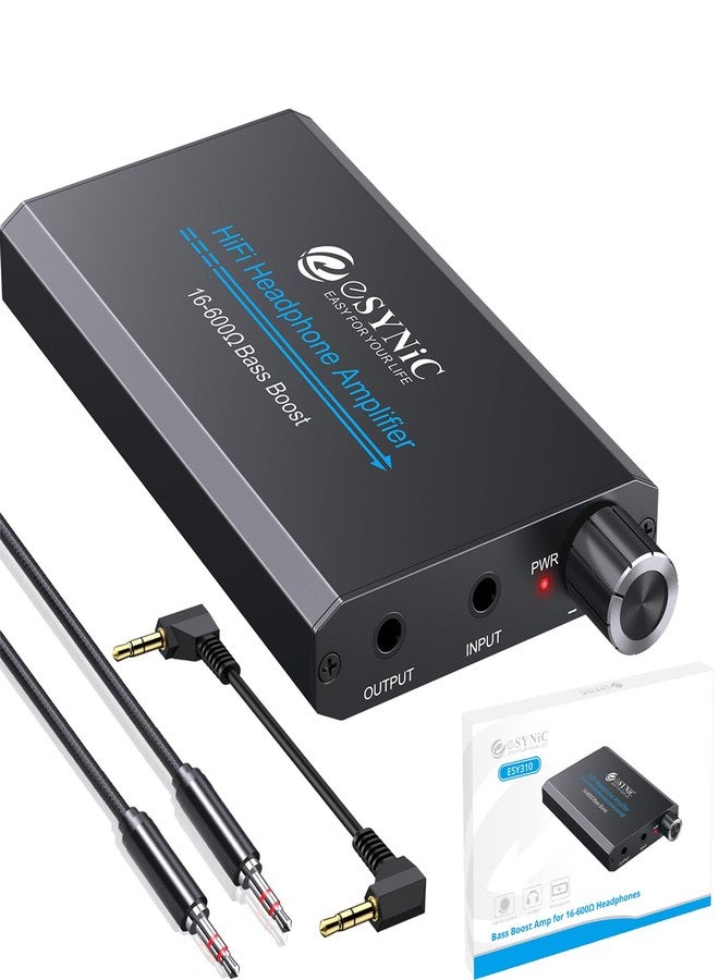 eSynic 16-600Ω Bass Headphone Amp Portable - HiFi 3.5MM Audio Headphone Amplifier Rechargeable with Bass Switch-Aluminum Alloy Case &12H Playtime-0.005% THD for MP3/Phone/PC/Laptop/Car (3.5mm AUX) - Image 1