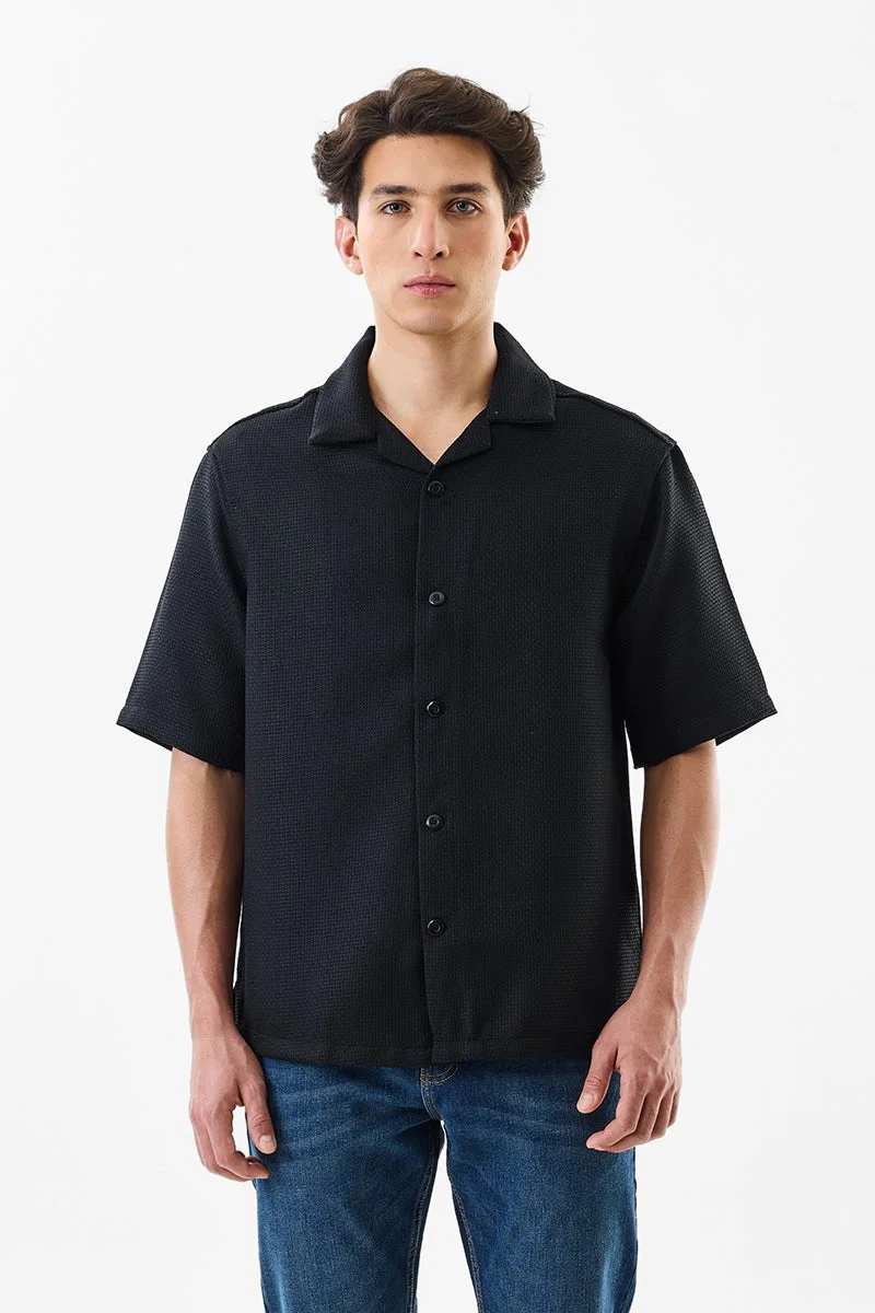 سنيتش Black Textured Half Sleeve Oversized Shirt