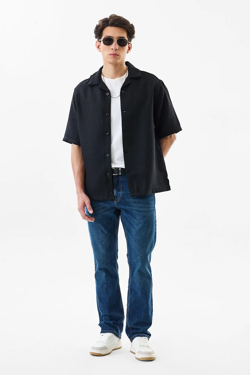 SNITCH Black Textured Half Sleeve Oversized Shirt