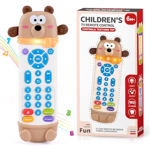WeeHomm Baby Remote Control Toy Remote Teether for Baby with Realistic Light and Sounds 3 Languages English Spanish French Baby Musical Toys Gifts for Boys Girl 6 Month - Image 1