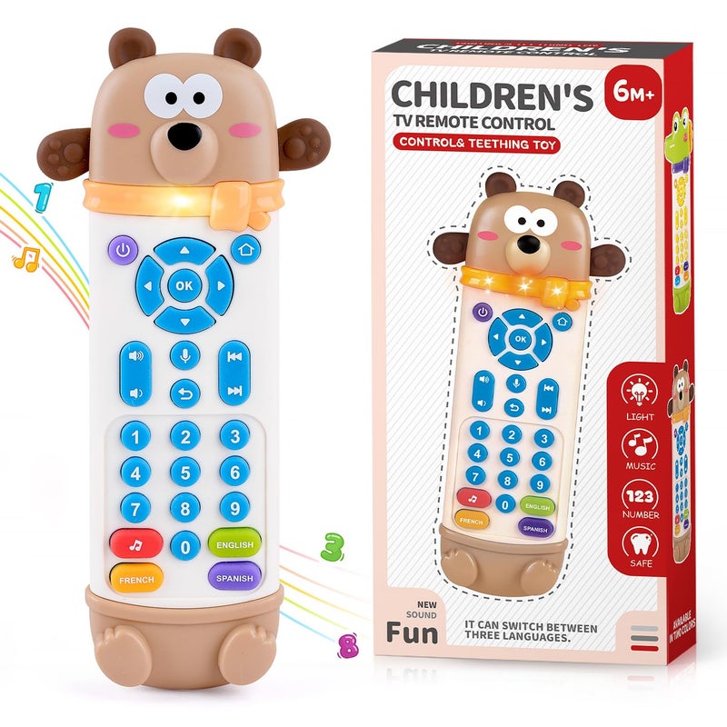 WeeHomm Baby Remote Control Toy Remote Teether for Baby with Realistic Light and Sounds 3 Languages English Spanish French Baby Musical Toys Gifts for Boys Girl 6 Month - Image 3