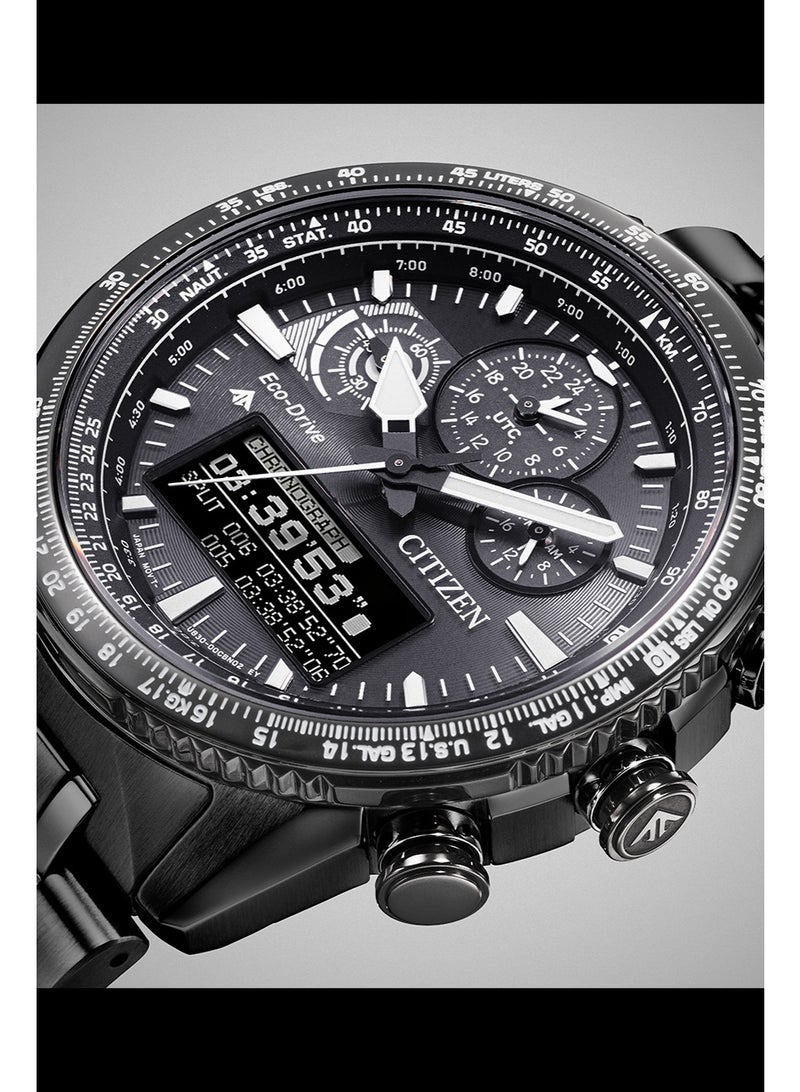 CITIZEN Eco‑Drive Promaster Skyhawk JV2005‑58E, 43 mm Black Dial, Black Ion‑Plated Stainless Steel Bracelet, Analog‑Digital Chronograph, 200 M WR - Image 4