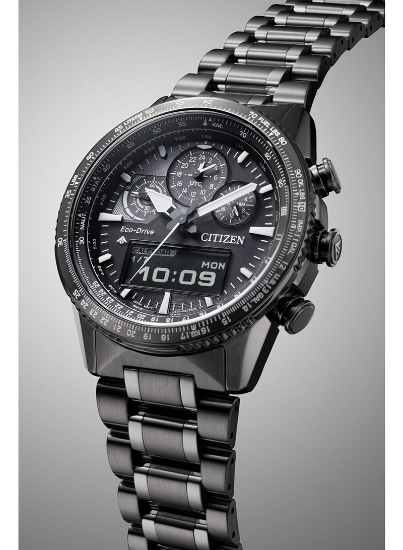 CITIZEN Eco‑Drive Promaster Skyhawk JV2005‑58E, 43 mm Black Dial, Black Ion‑Plated Stainless Steel Bracelet, Analog‑Digital Chronograph, 200 M WR - Image 1