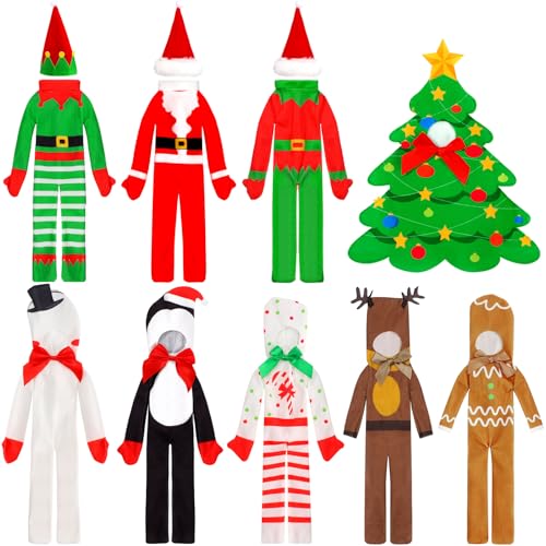 Suhine 9 Pcs Christmas Felt Elf Clothes Bulk Christmas Accessories Set Gingerbread Man Snowman Elk Xmas Tree Penguin Santa Claus Clothing for Xmas Decor Cute - Image 1