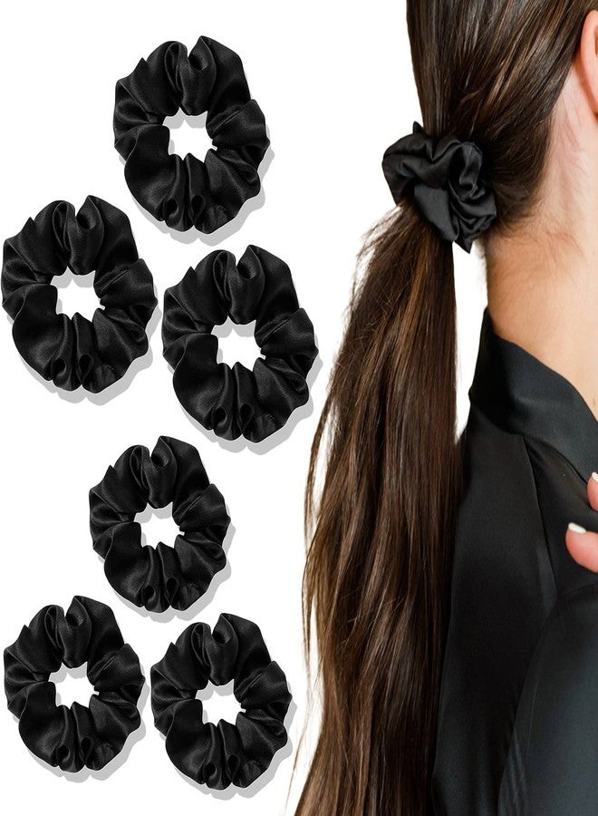 HIMJA Silk Satin Scrunchies For Women & Girls - Stylish Ponytail Bun Juda Rubber Bands Luxury Hair Accessories scrunchies - Scrunchy Ties For Style, Decoration & Wedding (Black) [PACK OF 6] - Image 1