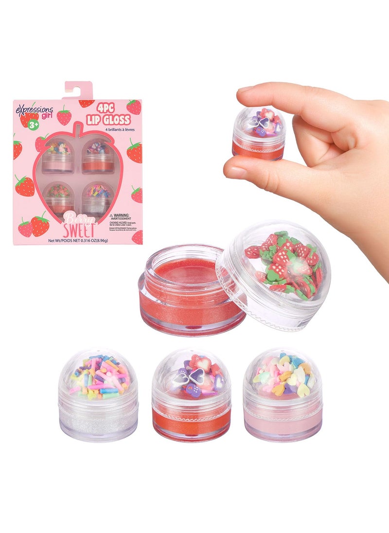Expressions EXPRESSIONS Girl 4pc Lip Gloss with Confetti Top  Berry Sweet Fruity Flavored Lip Gloss For Girls Safe and NonToxic Confetti Lip Gloss Gift Set For Girls 