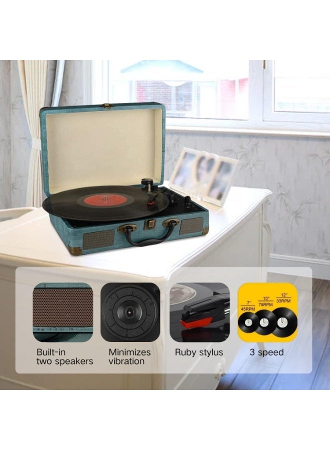 Midwest Vinyl Record Player Turntable with Built-in Bluetooth Receiver & 2 Stereo Speakers- 3 Speed 3 Size All-in-one Suitcase Record Player for Entertainment and Home Decoration- Auxiliary - Image 5