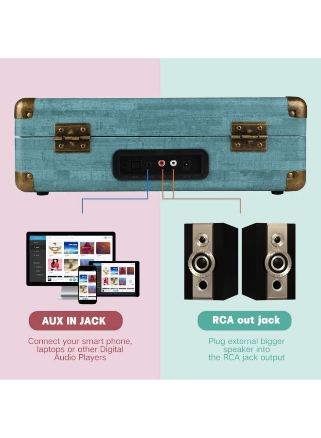 Midwest Vinyl Record Player Turntable with Built-in Bluetooth Receiver & 2 Stereo Speakers- 3 Speed 3 Size All-in-one Suitcase Record Player for Entertainment and Home Decoration- Auxiliary - Image 3