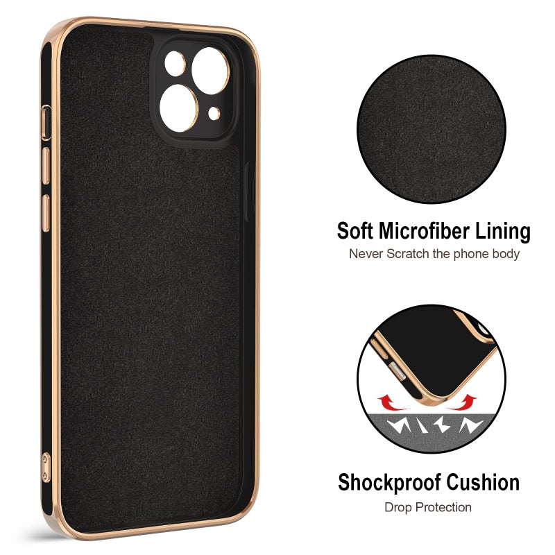 Hython for iPhone 14 Plus Case with Ring Stand [360Â° Rotatable Ring Holder Magnetic Kickstand] [Support Car Mount] Plated Gold Edge Soft TPU Luxury Shockproof Protective Phone Case Cover, Black - Image 3