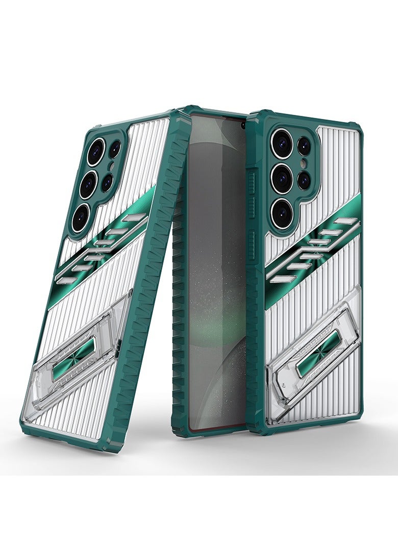 cas:pace Premium Transparent Anti-Fall Armor Case with 5G Folding Bracket for Galaxy S25 Ultra+Two tempered films - Image 1