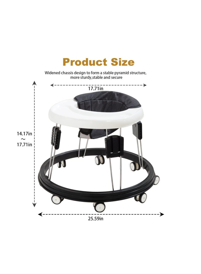 Baby Walker, Baby Walker Foldable Adjustable Height,Multi-Function Anti-Rollover Toddler Walker,Suitable for All terrains for Baby Boys and Baby Girls 6-18Months 9 Heights Adjustable (Black) - Image 3