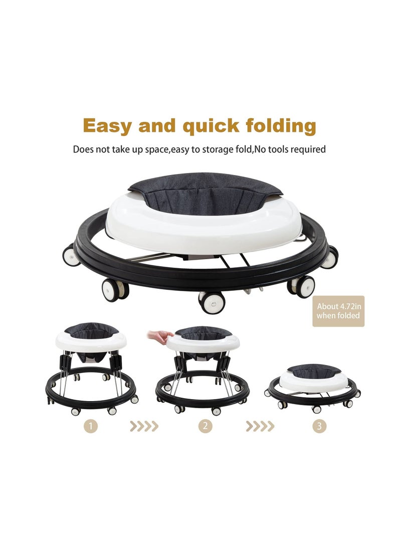 Baby Walker, Baby Walker Foldable Adjustable Height,Multi-Function Anti-Rollover Toddler Walker,Suitable for All terrains for Baby Boys and Baby Girls 6-18Months 9 Heights Adjustable (Black) - Image 2