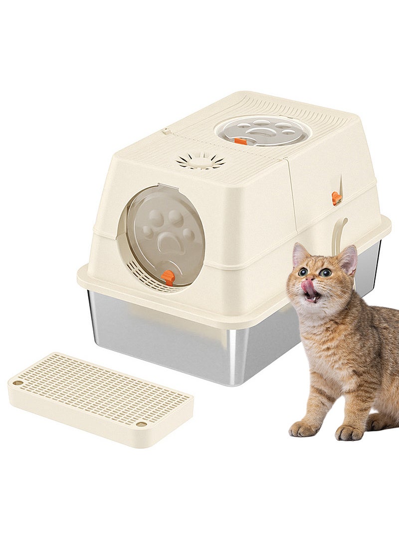 Kidle Stainless Steel Litter Box with Lid Metal Cat Litter Box with Litter Scoop Extra Large Cat Box High Sides  - Image 1