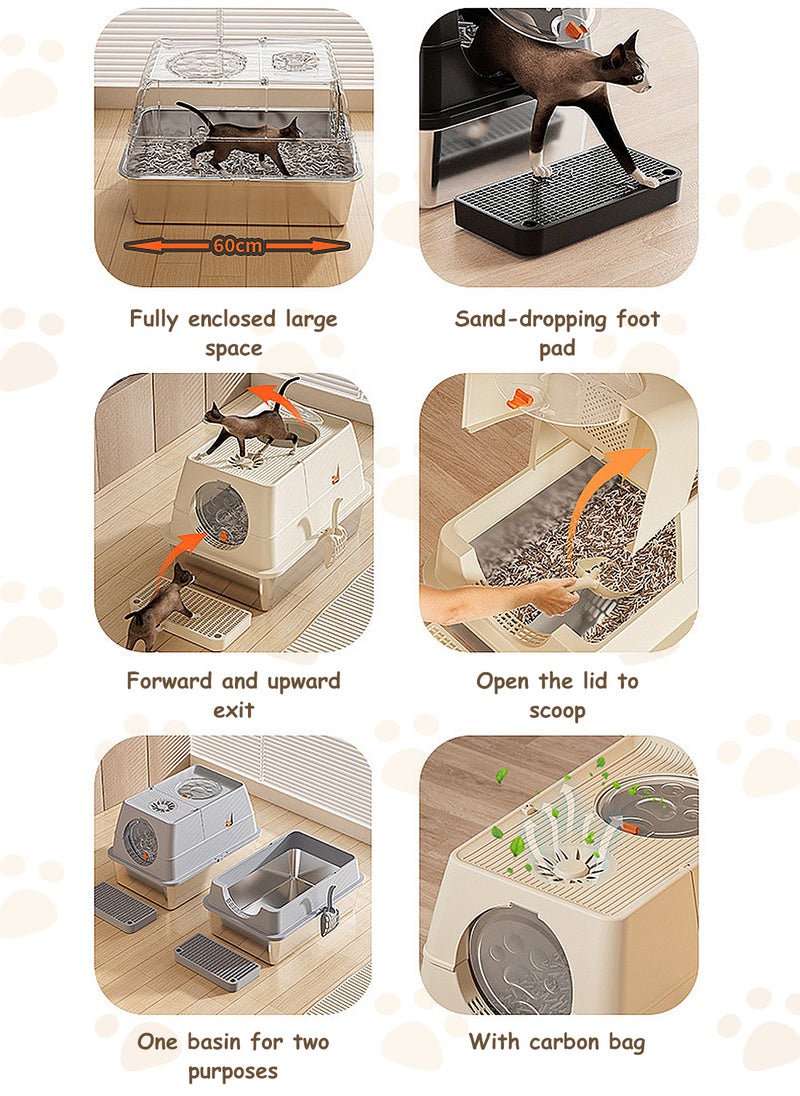 Kidle Stainless Steel Litter Box with Lid Metal Cat Litter Box with Litter Scoop Extra Large Cat Box High Sides  - Image 2