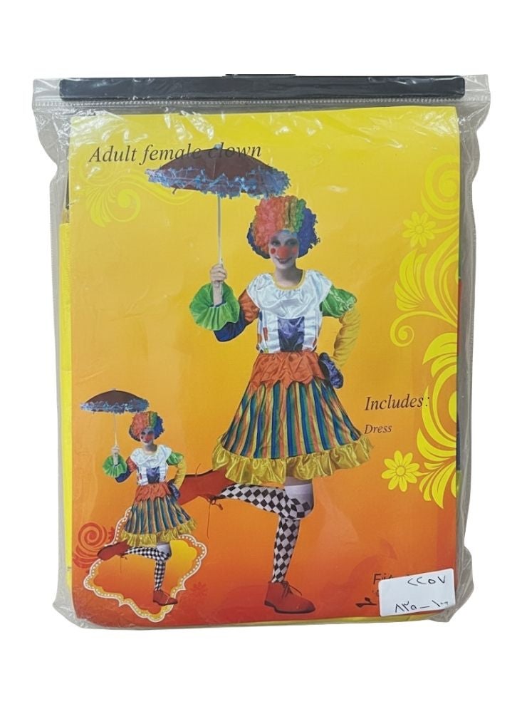 Premium Adult Female Clown Costume Dress with Multicolor Skirt, Wig Style Look and Party Wear Design - Image 1