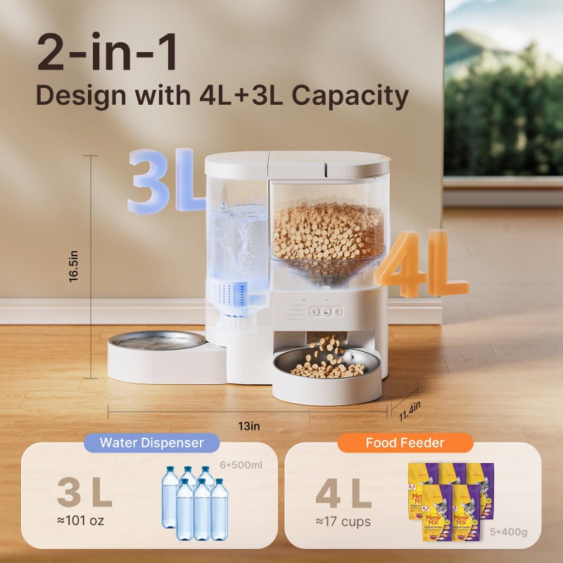 DUDUPET موزع طعام وماء أوتوماتيكي للقطط، متحكم فيه عبر تطبيق WiFi 5G، موزع طعام جاف للقطط 2 في 1 مع توقيت، 4 لتر طعام و3 لتر ماء جاذبي مع تسجيل صوتي، 10 وجبات قابلة للبرمجة مع تحكم في الحصة من 1-15 - Image 5